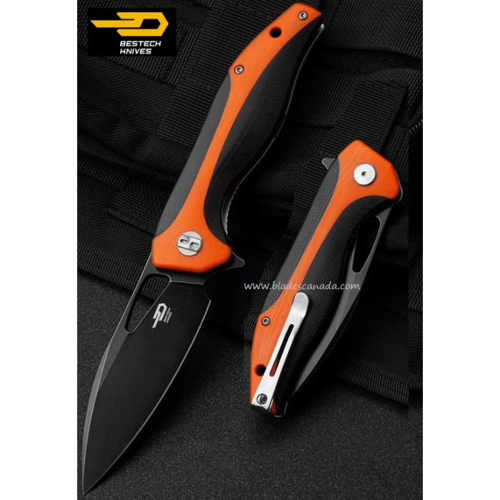 Bestech Komodo Flipper Folding Knife, D2, G10 Orange/Black, BG26E