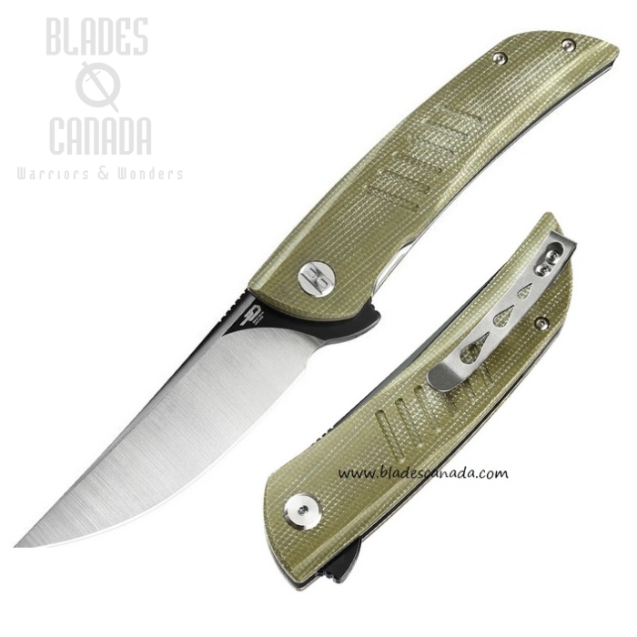 Bestech Swift Flipper Folding Knife, D2 Two-Tone, Micarta Green, BG30A-2