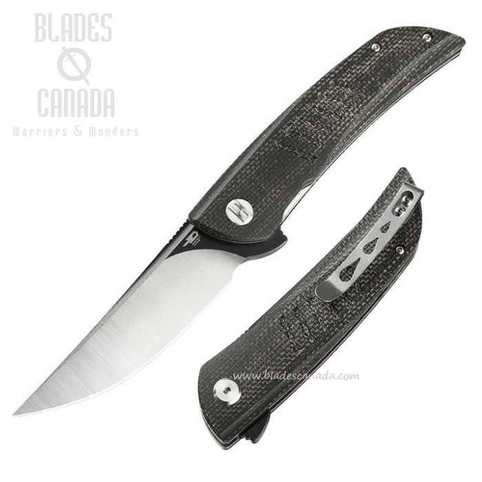 Bestech Swift Flipper Folding Knife, D2 Two-Tone, Micarta Black, BG30B-2