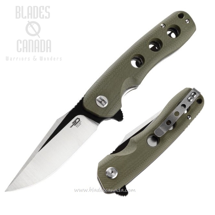Bestech Arctic Flipper Folding Knife, D2 Two-Tone, G10 Green, BG33B-1