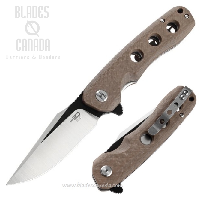 Bestech Arctic Flipper Folding Knife, D2 Two-Tone, G10 Brown, BG33D-1