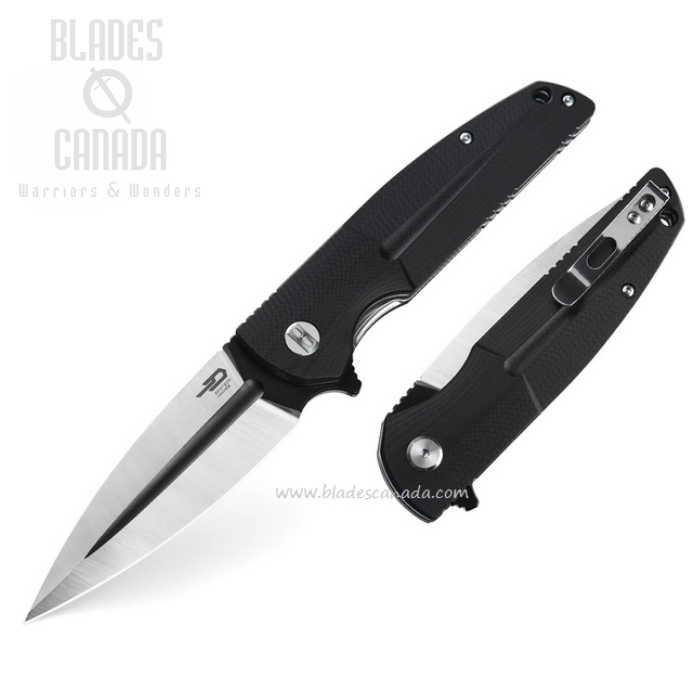 Bestech Fin Flipper Folding Knife, 14C28N Sandvik Two-Tone, G10 Black, BG34A-2