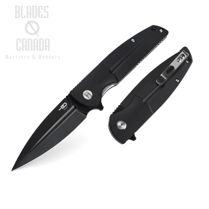 Bestech Fin Flipper Folding Knife, 14C28N Sandvik, G10 Black, BG34A-3