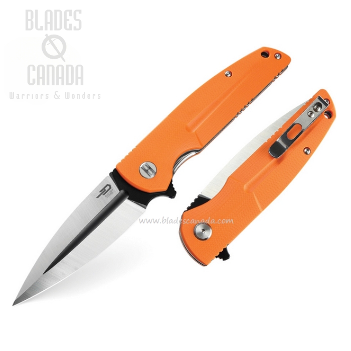 Bestech Fin Flipper Folding Knife, 14C28N Sandvik Two-Tone, G10 Orange, BG34B-2