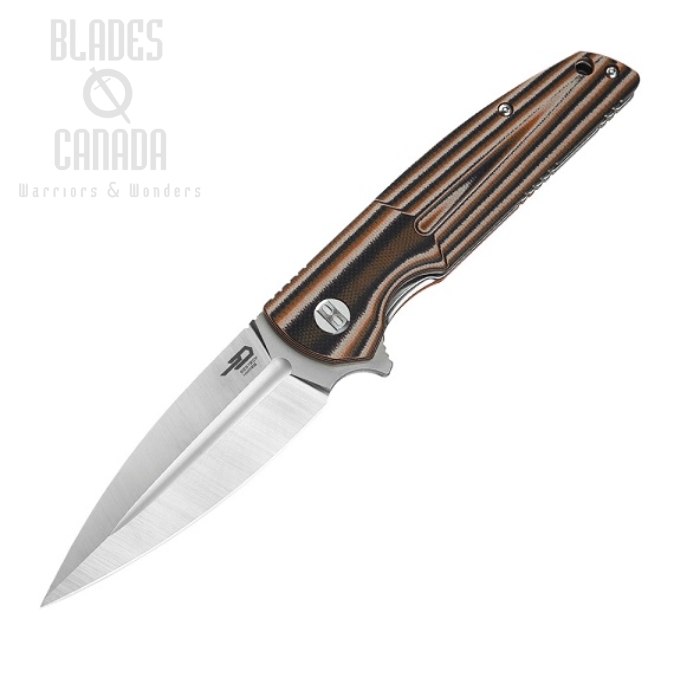 Bestech Fin Flipper Folding Knife, 14C28N Sandvik, G10 Multi Colour Brown, BG34C-1