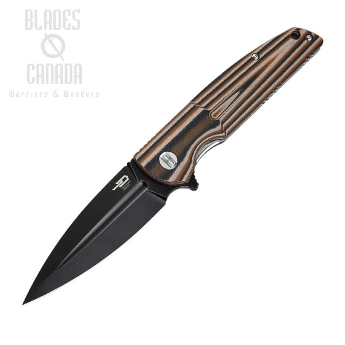 Bestech Fin Flipper Folding Knife, 14C28N Sandvik, G10 Multi Colour Brown, BG34C-3