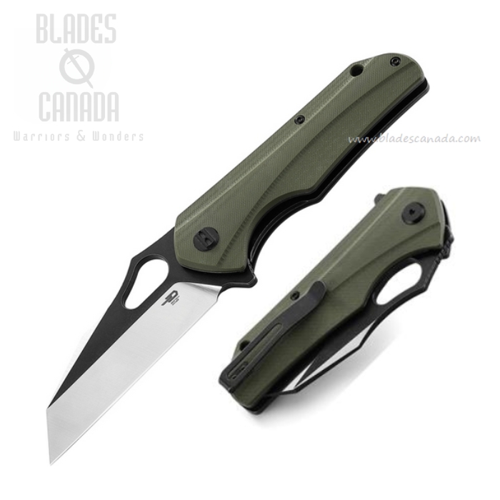 Bestech Operator Flipper Folding Knife, D2 Black/Satin, G10 Green, BG36C