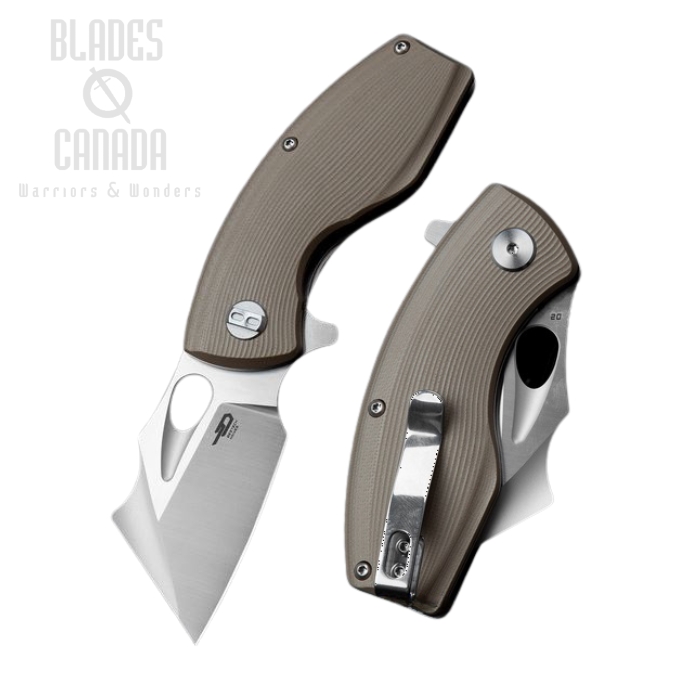 Bestech Lizard Flipper Folding Knife, D2 Two-Tone, G10 Beige, BG39C