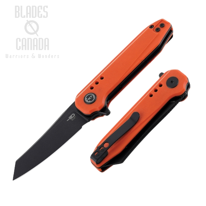 Bestech Syntax Flipper Folding Knife, 14C28N Sandvik Black SW, G10 Orange, BG40C