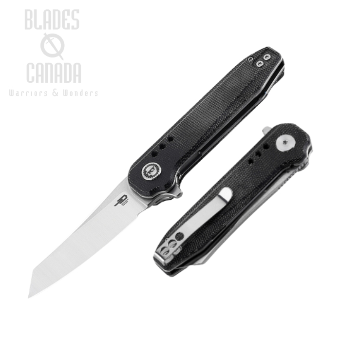 Bestech Syntax Flipper Folding Knife, 14C28N Sandvik SW/Satin, Micarta Black, BG40D