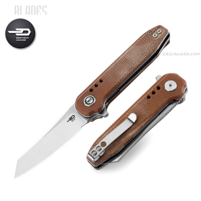 Bestech Syntax Flipper Folding Knife, 14C28N SW/Satin, Micarta Natural, BG40E