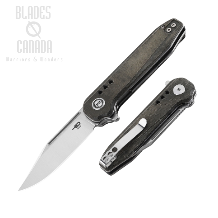 Bestech Syntax Flipper Folding Knife, 154CM SW/Satin, Micarta Green, BG41E