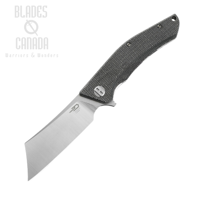 Bestech Cubis Flipper Folding Knife, D2 SW/Satin, Micarta Black, BG42A