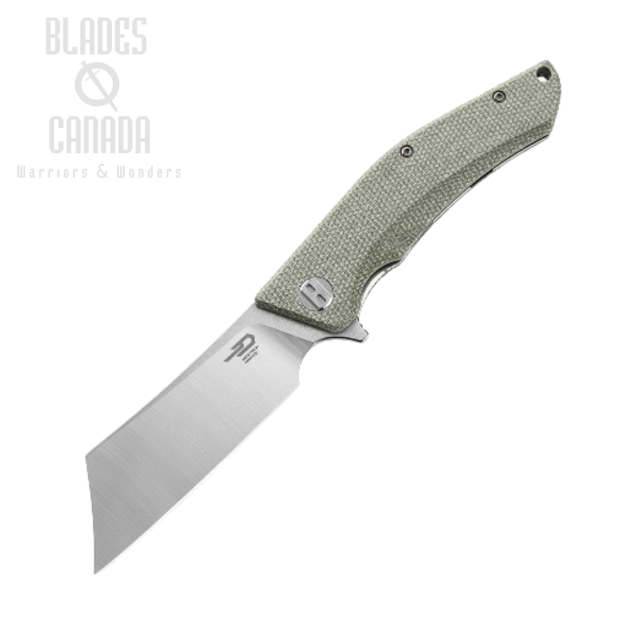 Bestech Cubis Flipper Folding Knife, D2 SW/Satin, Micarta Beige, BG42B