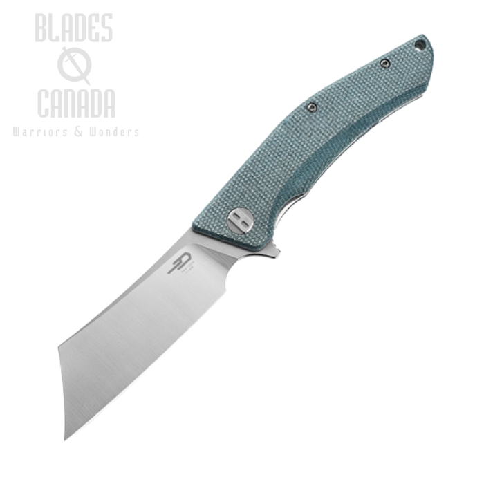 Bestech Cubis Flipper Folding Knife, D2 SW/Satin, Micarta Blue, BG42C