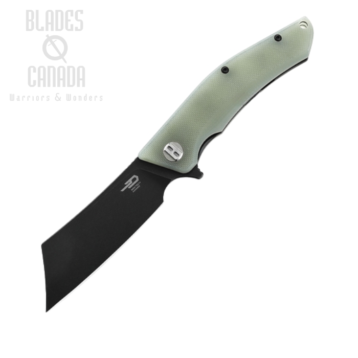 Bestech Cubis Flipper Folding Knife, D2 Black SW, G10 Jade, BG42E