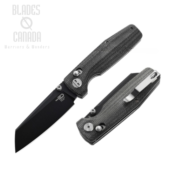 Bestech Slasher Folding Knife, D2 Black SW, Micarta Black, BG43A-2