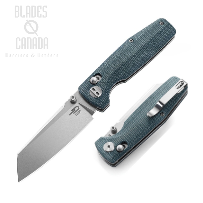 Bestech Slasher Folding Knife, D2 SW, Micarta Blue, BG43C-1