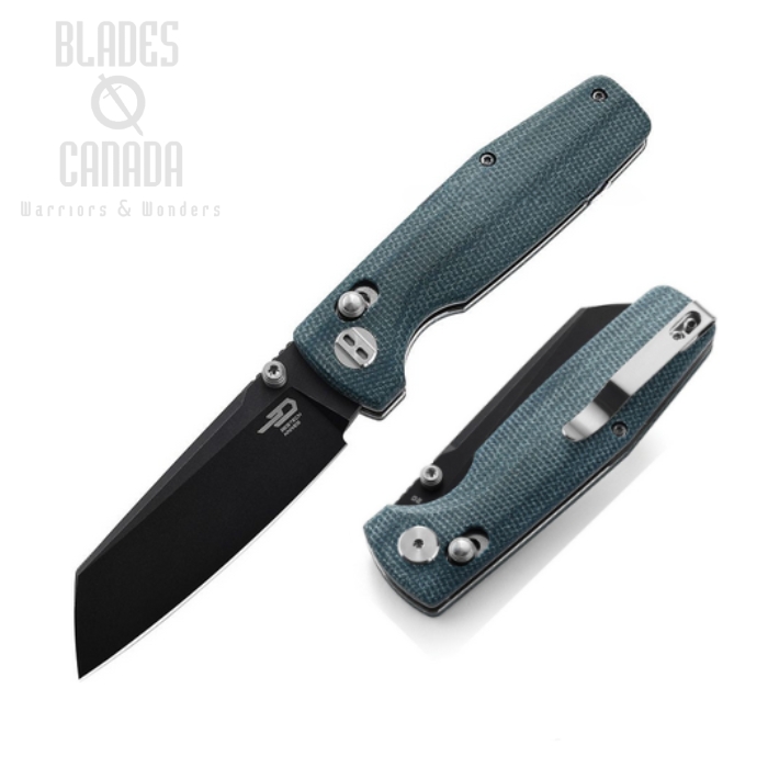 Bestech Slasher Folding Knife, D2 Black, Micarta Blue, BG43C-2