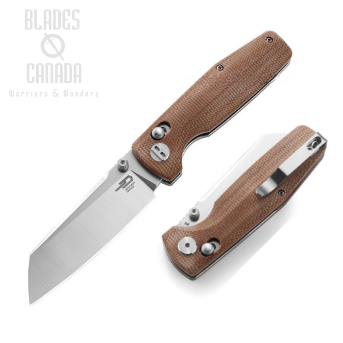 Bestech Slasher Folding Knife, D2 Satin, Micarta Natural, BG43D