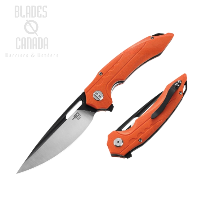 Bestech Ornetta Flipper Folding Knife, D2 Two-Tone, G10 Orange, BG50C
