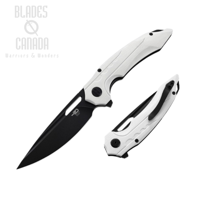 Bestech Ornetta Flipper Folding Knife, D2 Black, G10 White, BG50E