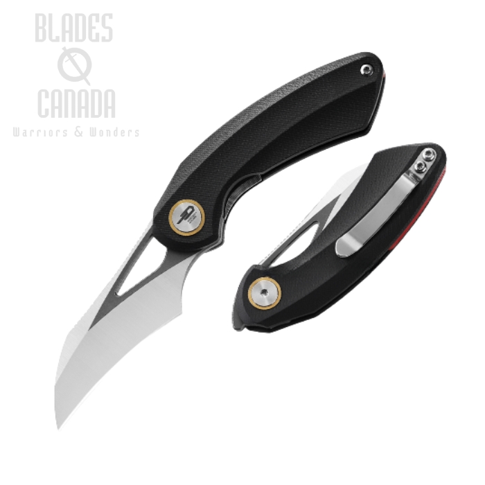 Bestech Bihai Flipper Folding Knife, 14C28N Grey DLC/Satin, G10 Black, BG53A-2