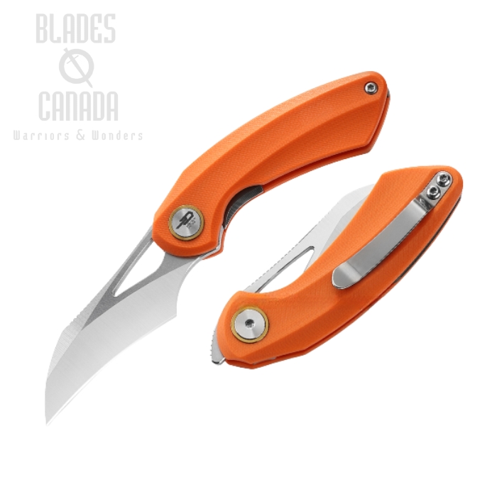 Bestech Bihai Flipper Folding Knife, 14C28N SW/Satin, G10 Orange, BG53B-1