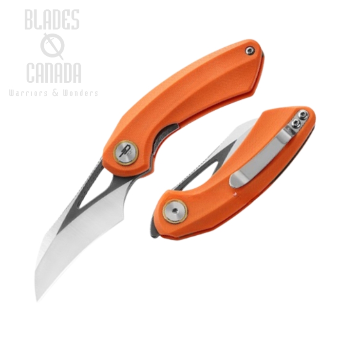 Bestech Bihai Flipper Folding Knife, 14C28N Grey DLC/Satin, G10 Orange, BG53B-2