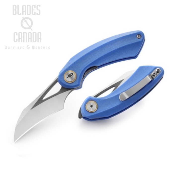 Bestech Bihai Flipper Folding Knife, 14C28N Grey DLC SW Satin, G10 Blue, BG53D-2