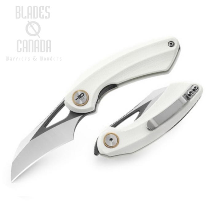 Bestech Bihai Flipper Folding Knife, 14C28N Grey DLC SW/Satin, G10 White, BG53E