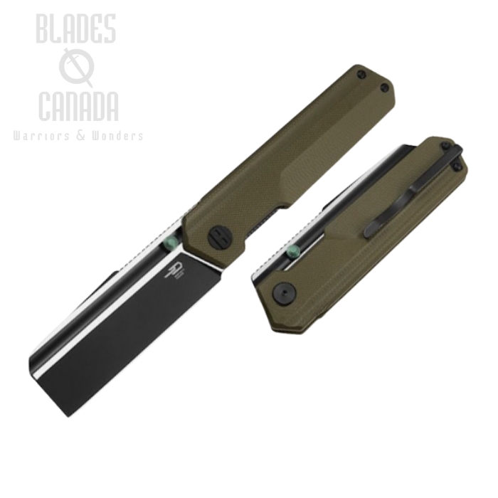 Bestech Tardis Folding Knife, D2 Black/Satin, G10 OD Green, BG54C