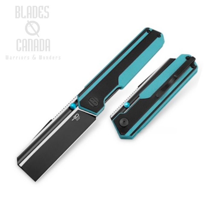 Bestech Tardis Folding Knife, D2 Black/Satin, G10 Black/Sky Blue, BG54F