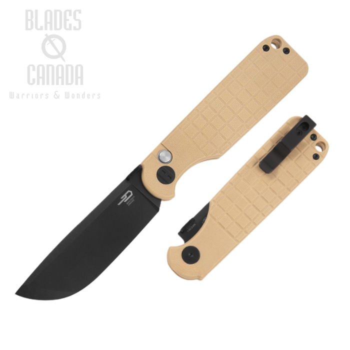 Bestech Glok Button Lock FOlding Knife, 14C28N Black SW, G10 Khaki, BG55C