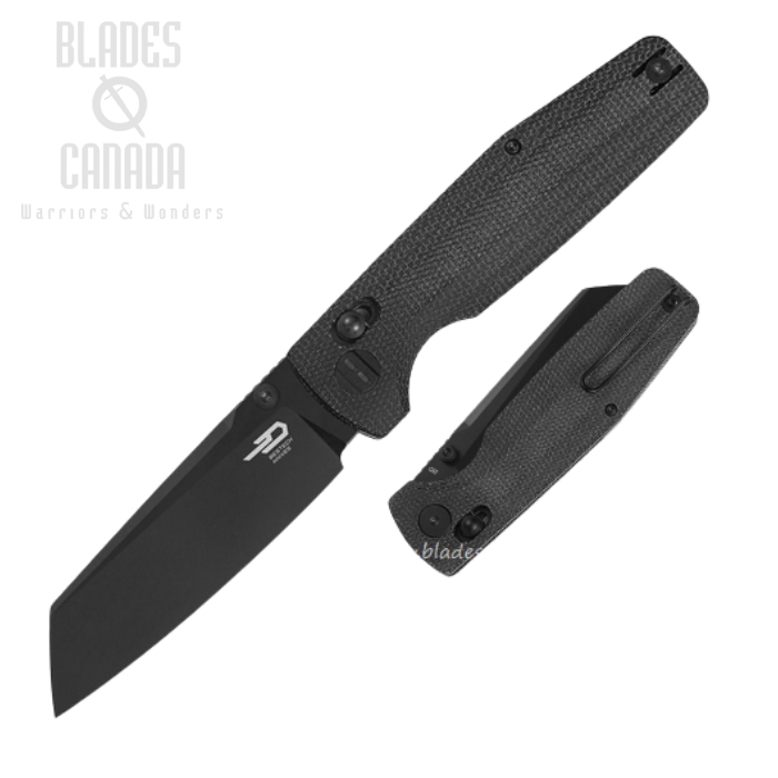 Bestech Slasher Folding Knife, D2 Black SW, Micarta Black, BG56A-2