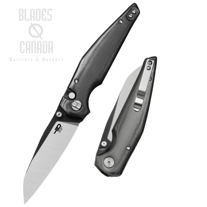 Bestech Snakebird Button Lock Folding Knife, 14C28N Two-Tone, Micarta Black, BG58B