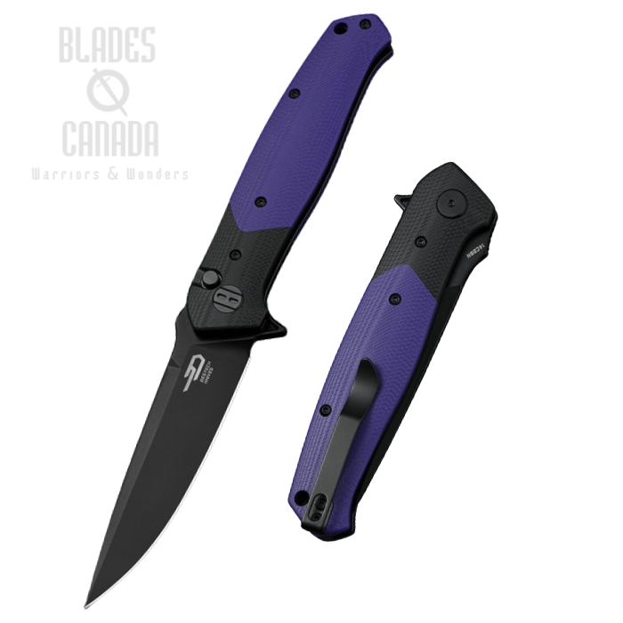 (image for) Bestech Swordfish Flipper Button Lock Folding, 14C28N Black, G10 Black/Purple, BG62C