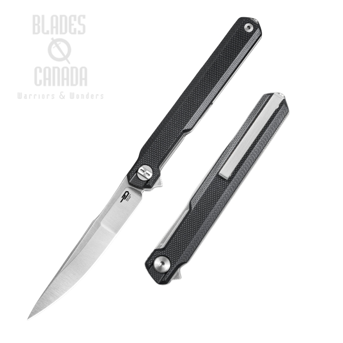 (image for) Bestech Duoz Flipper Folding Knife, 14C28N Satin, G10 Black, BG65A