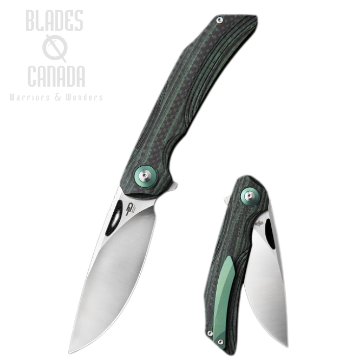 Bestech Falko Flipper Folding Knife, 154CM, G10 Green/CF, BL01C
