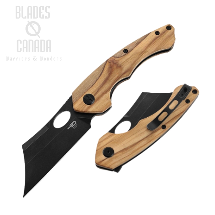Bestech Skirmish Flipper Folding Knife, 154CM Black, Olivewood, BL06C