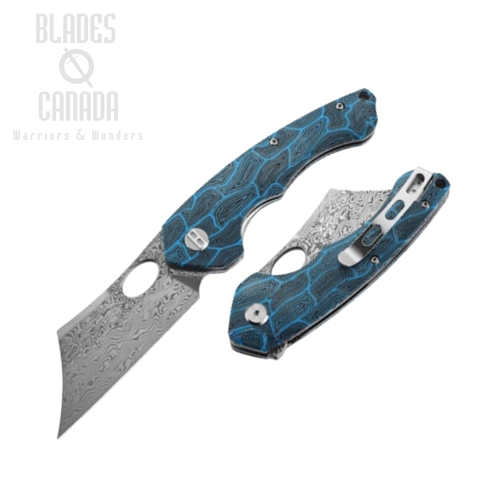 Bestech Skirmish Flipper Folding Knife, Damascus Acid Etched, G10 Black/Blue, BL07B