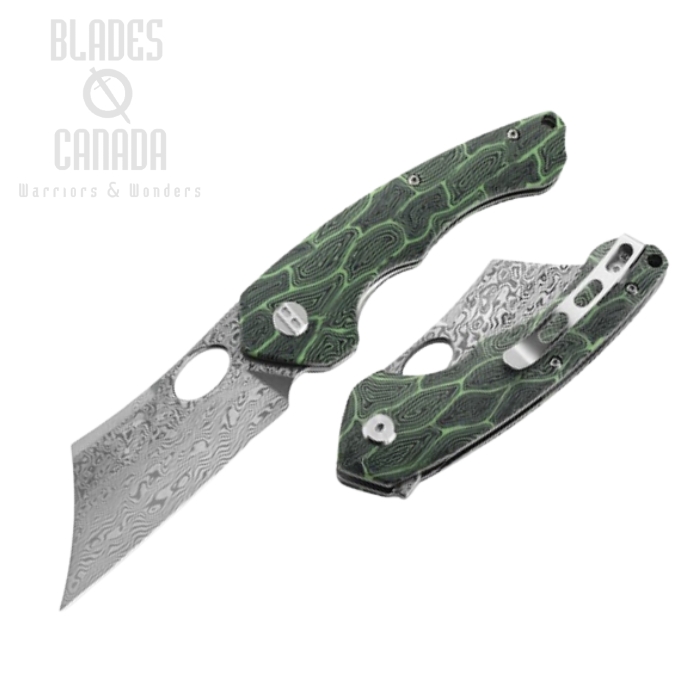 Bestech Skirmish Flipper Folding Knife, Damascus Acid Etched, G10 Black/Green, BL07C