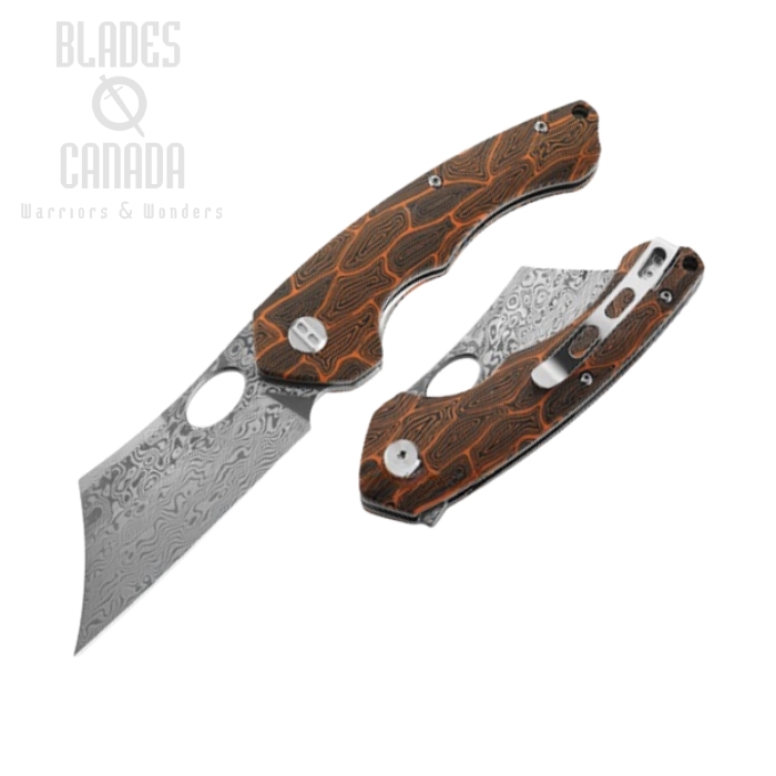Bestech Skirmish Flipper Folding Knife, Damascus Acid Etched, G10 Black/Orange, BL07D