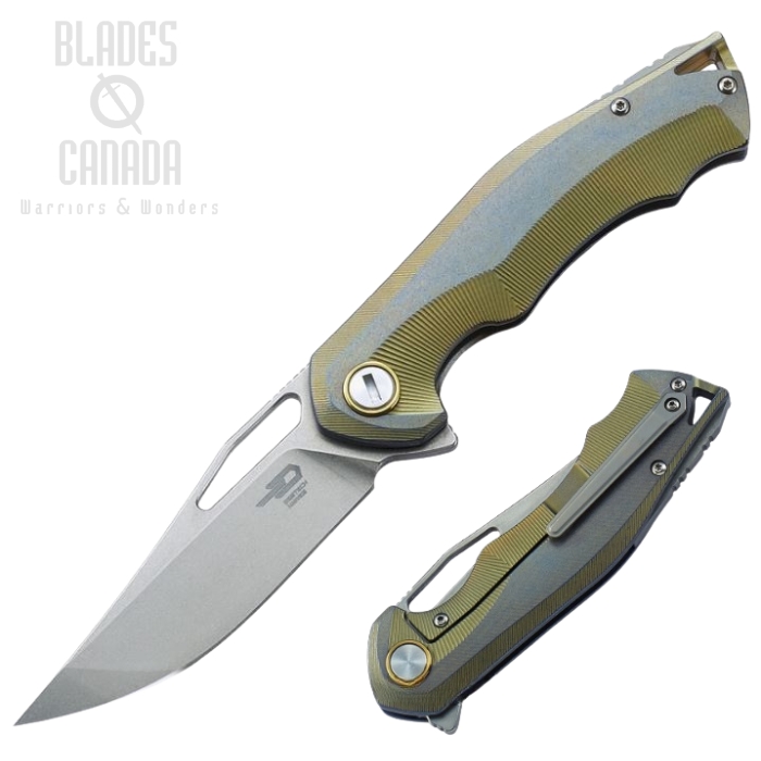 Bestech Tercel Flipper Framelock Knife, S35VN, Titanium Blue/Gold, BT1708A
