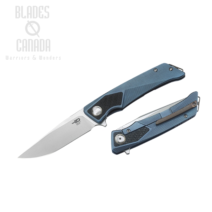 Bestech Sky Hawk Flipper Framelock Knife, S35VN Two-Tone, Titanium Blue, BT1804C