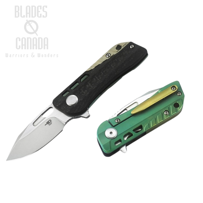 Bestech Engine Flipper Framelock Knife, S35VN Two-Tone, Titanium Green/CF, BT1805C