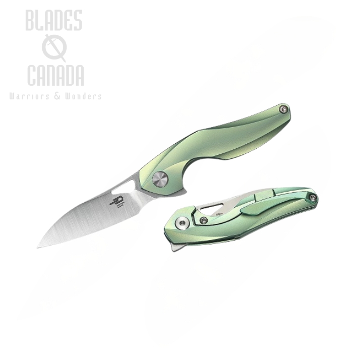 Bestech Isham Reticulan Flipper Framelock Knife, S35VN Two-Tone, Titanium Green, BT1810C