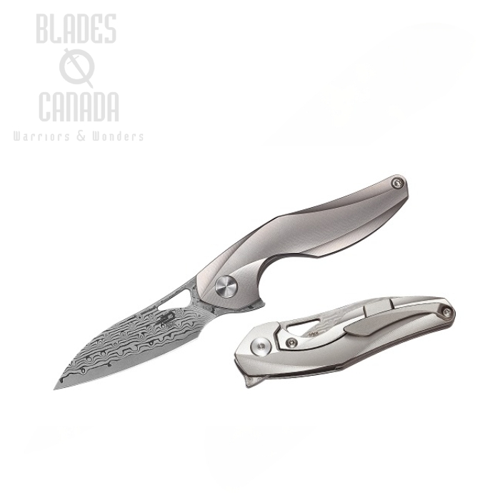 Bestech Isham Reticulan Flipper Framelock Knife, 2" Damascus Blade, Titanium, BT1810G