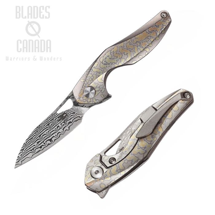 Bestech Isham Reticulan Flipper Framelock Knife, 2" Damascus Blade, Titanium, Kydex Sheath, BT1810K