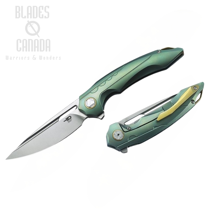 Bestech Ornetta Flipper Framelock Knife, M390, Titanium Green, BT1811B